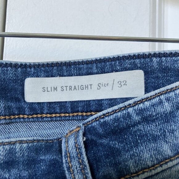 Anthropologie Picro Slim Straight Jeans Womens 32 Distressed Blue Stretch - Picture 3 of 9